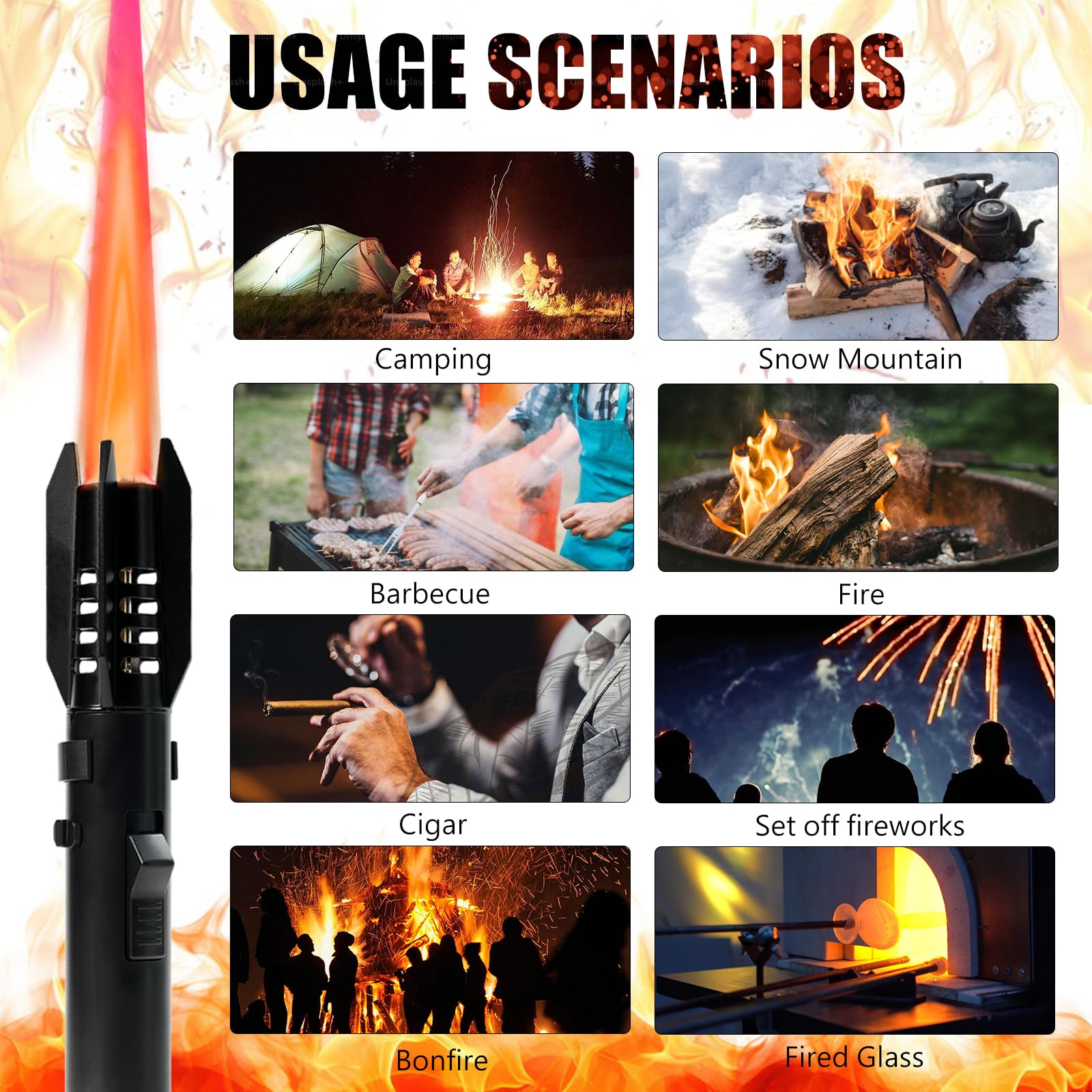 AlpCraft uso en barbacoa exterior, ideal para encender carbón y llamas rápidas