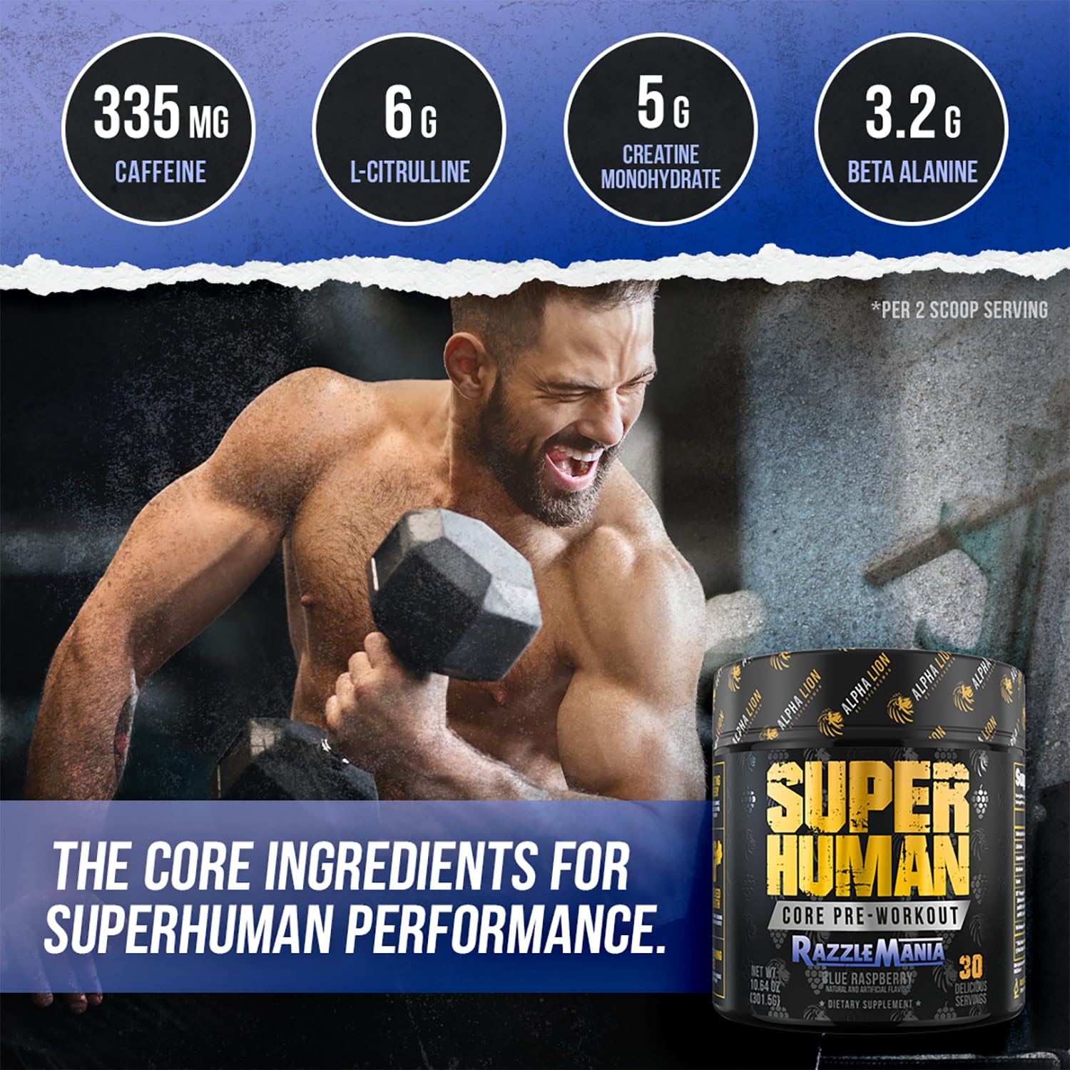 ALPHA LION etiqueta con ingredientes clave y uso recomendado