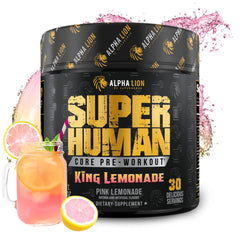 ALPHA LION frente del envase King Lemonade que destaca la etiqueta y beneficios