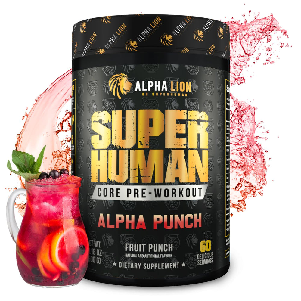 ALPHA LION tarro frontal mostrando diseño y beneficio de energía sostenida