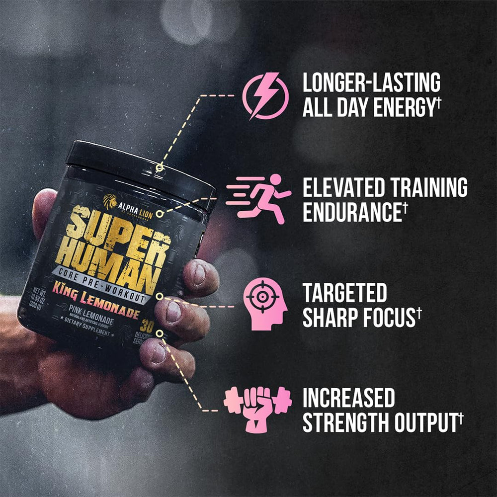 ALPHA LION vaso con bebida King Lemonade listo para entrenar con sabor refrescante