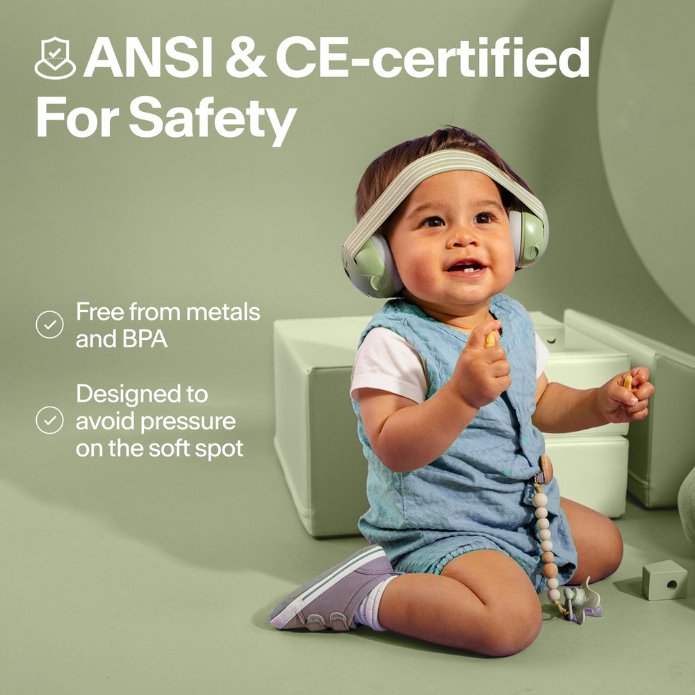 Alpine Muffy Baby headband detail showing adjustable anti-slip band for secure fit benefit