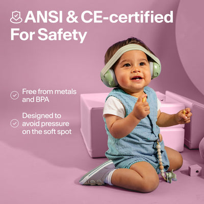 Alpine Muffy Baby headband adjustment demonstrating anti-slip comfort and fit