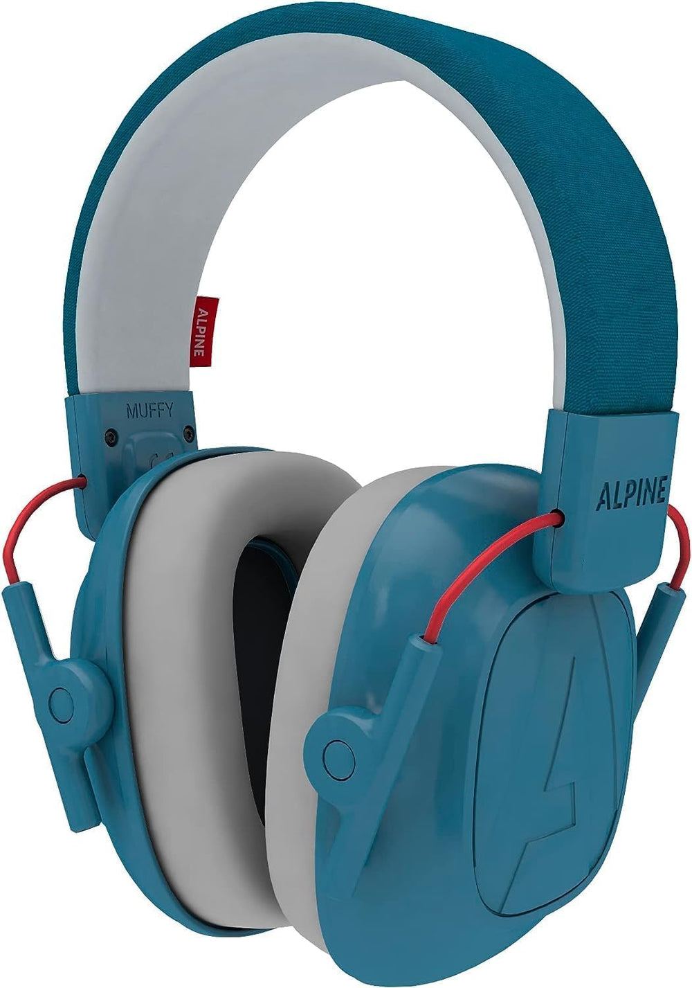 Alpine Muffy front view showing blue earmuffs and comfortable design benefit