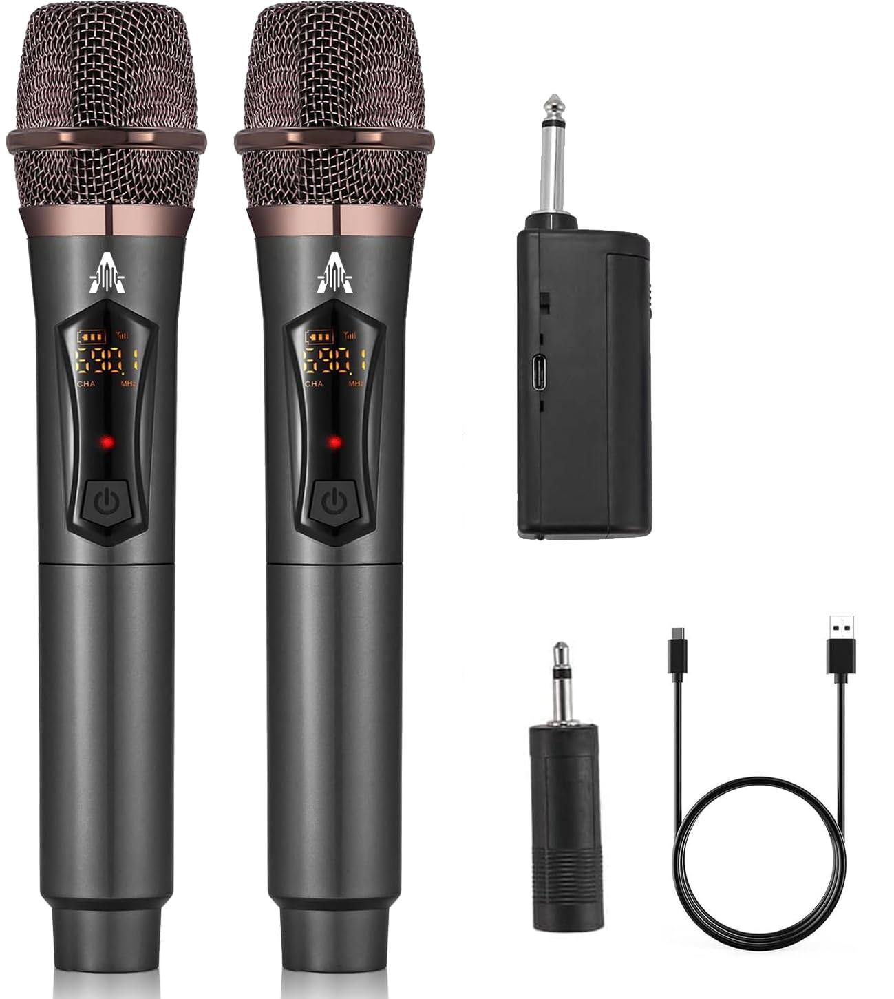 ALPOWL kit frontal con dos micrófonos y receptor mostrando diseño robusto y elegante