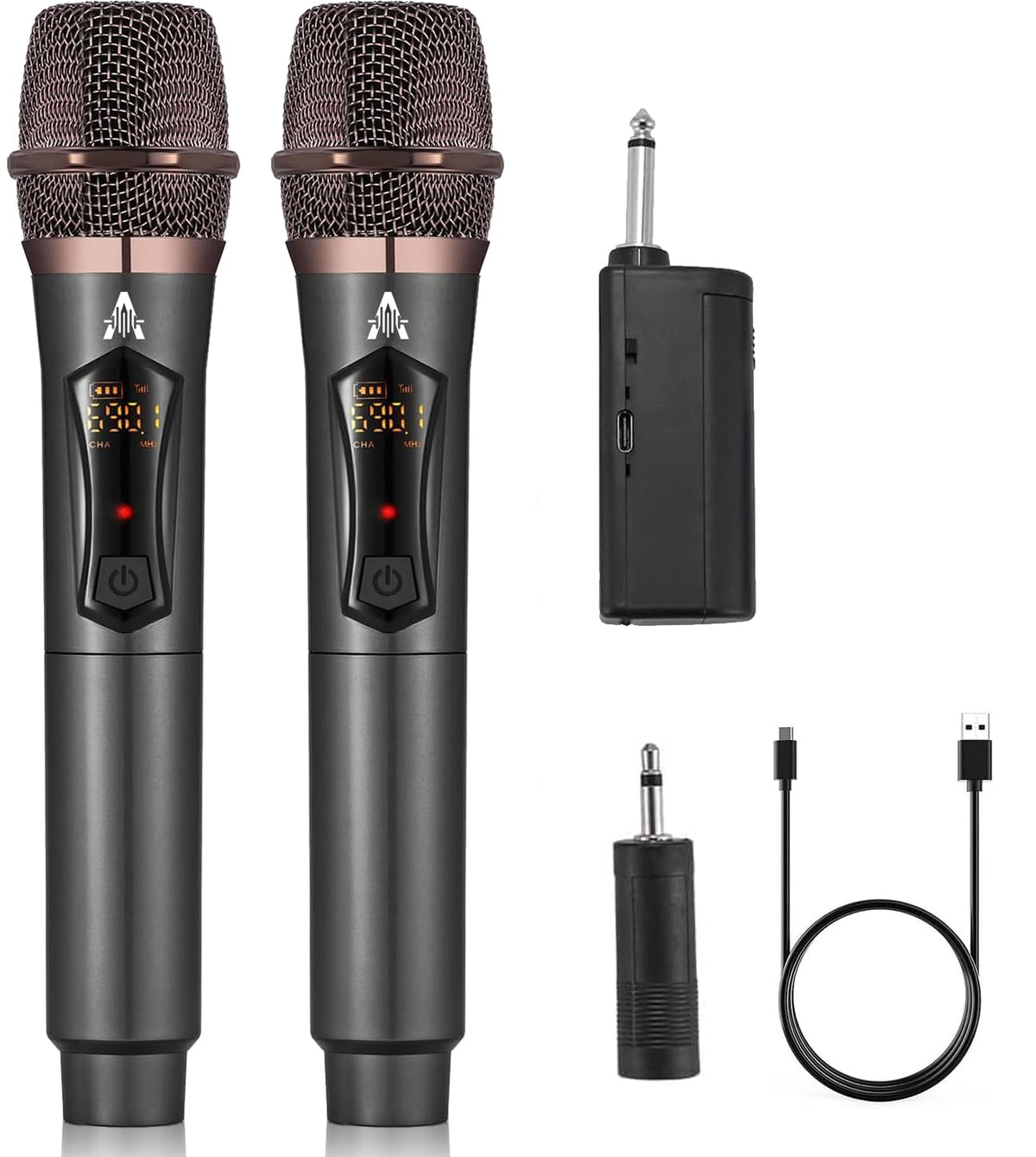 ALPOWL kit frontal con dos micrófonos y receptor mostrando diseño robusto y elegante
