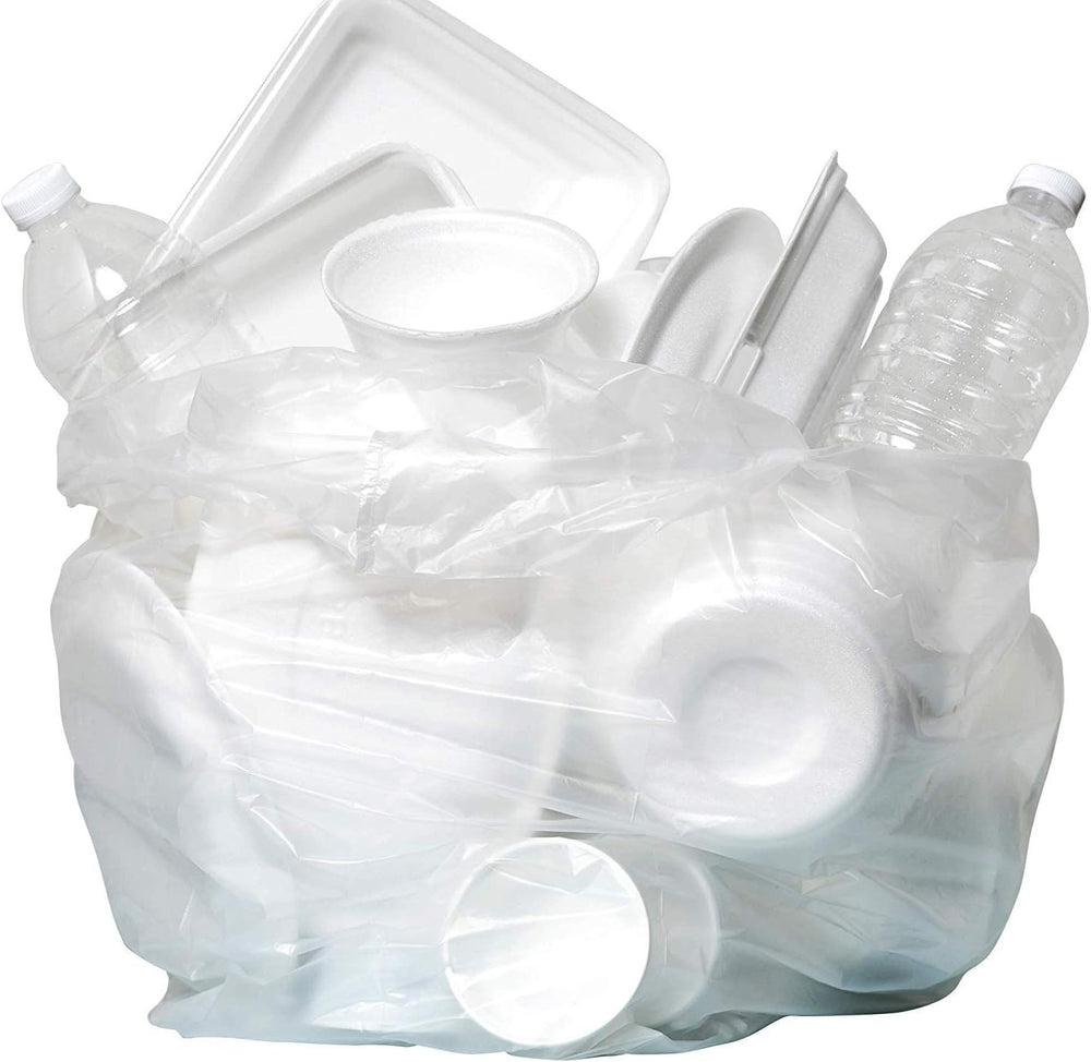 Aluf Plastics bag fitted on a 12-gallon bin illustrating correct size and neat fit