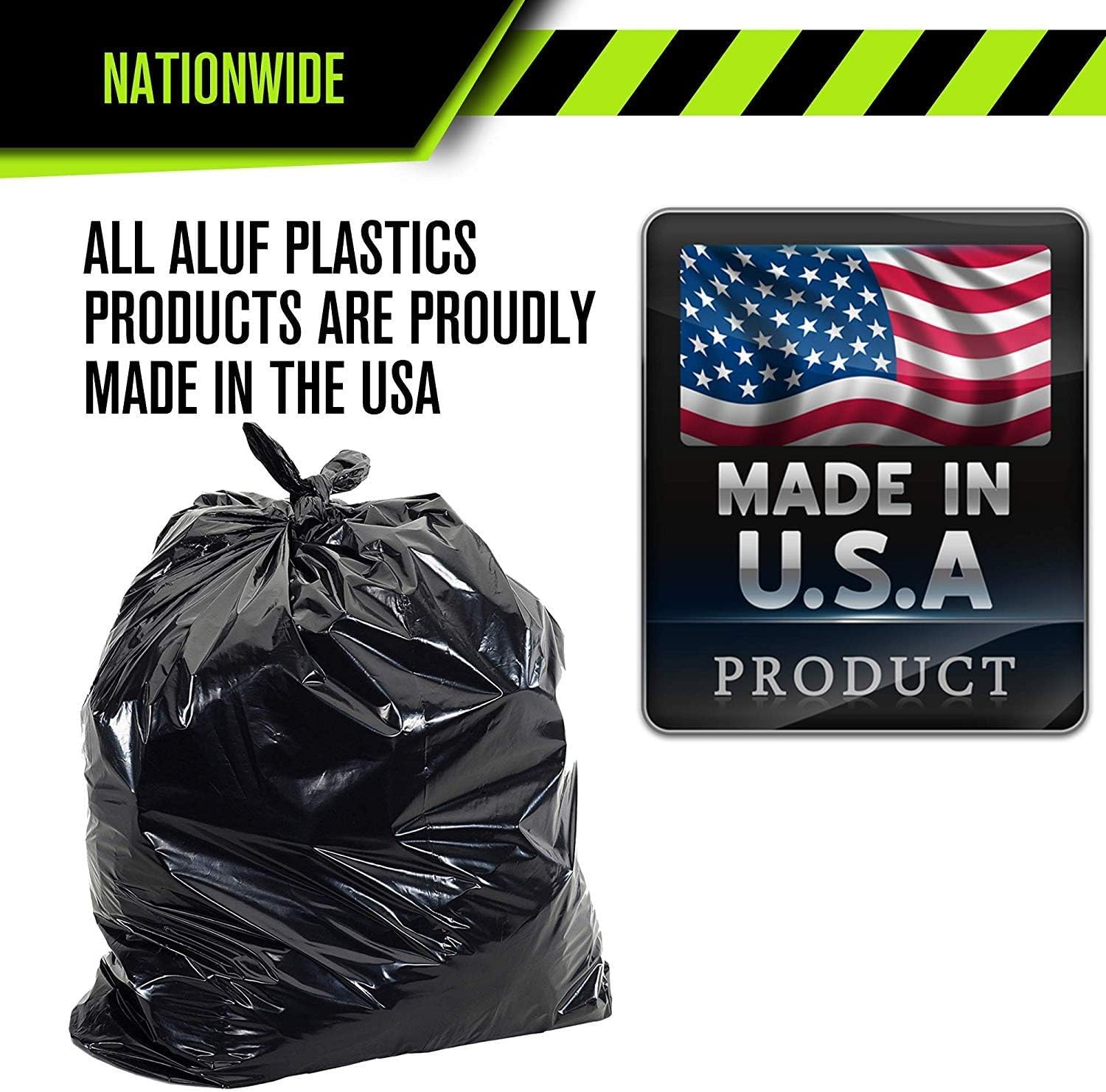 Aluf Plastics etiqueta de producto 'Made in USA' y datos de material reciclado