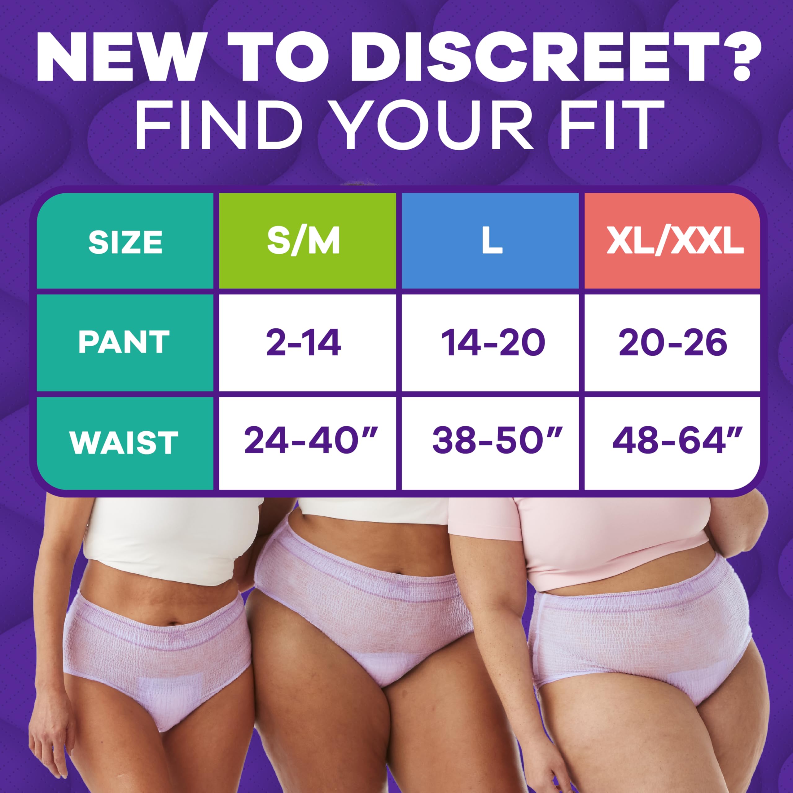 Always Discreet mano sosteniendo talla S/M para referencia de tamaño y ajuste