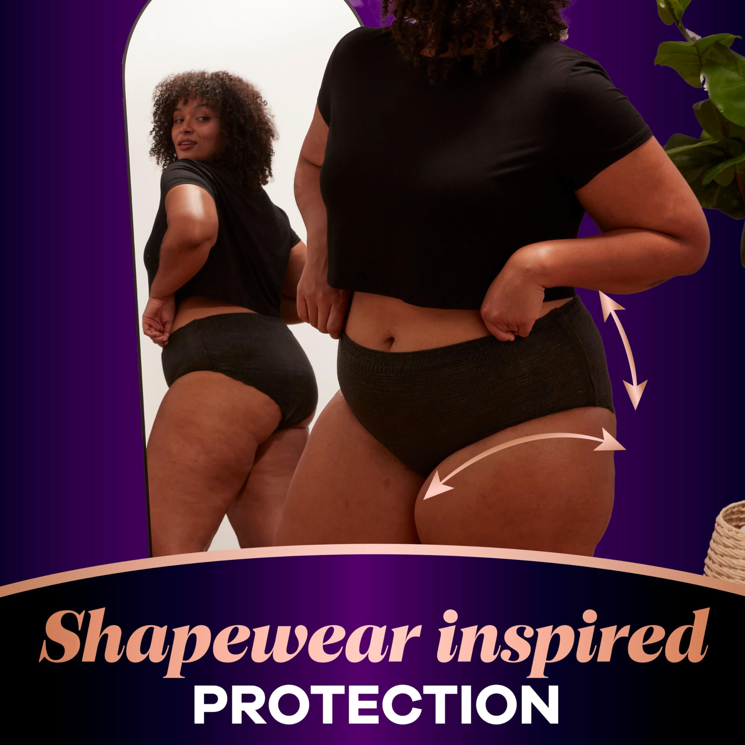 Always Discreet etiqueta que indica tallas 2–26 y elegibilidad HSA/FSA