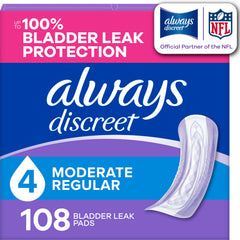 Always Discreet paquete frontal mostrando unidades y beneficio discreción