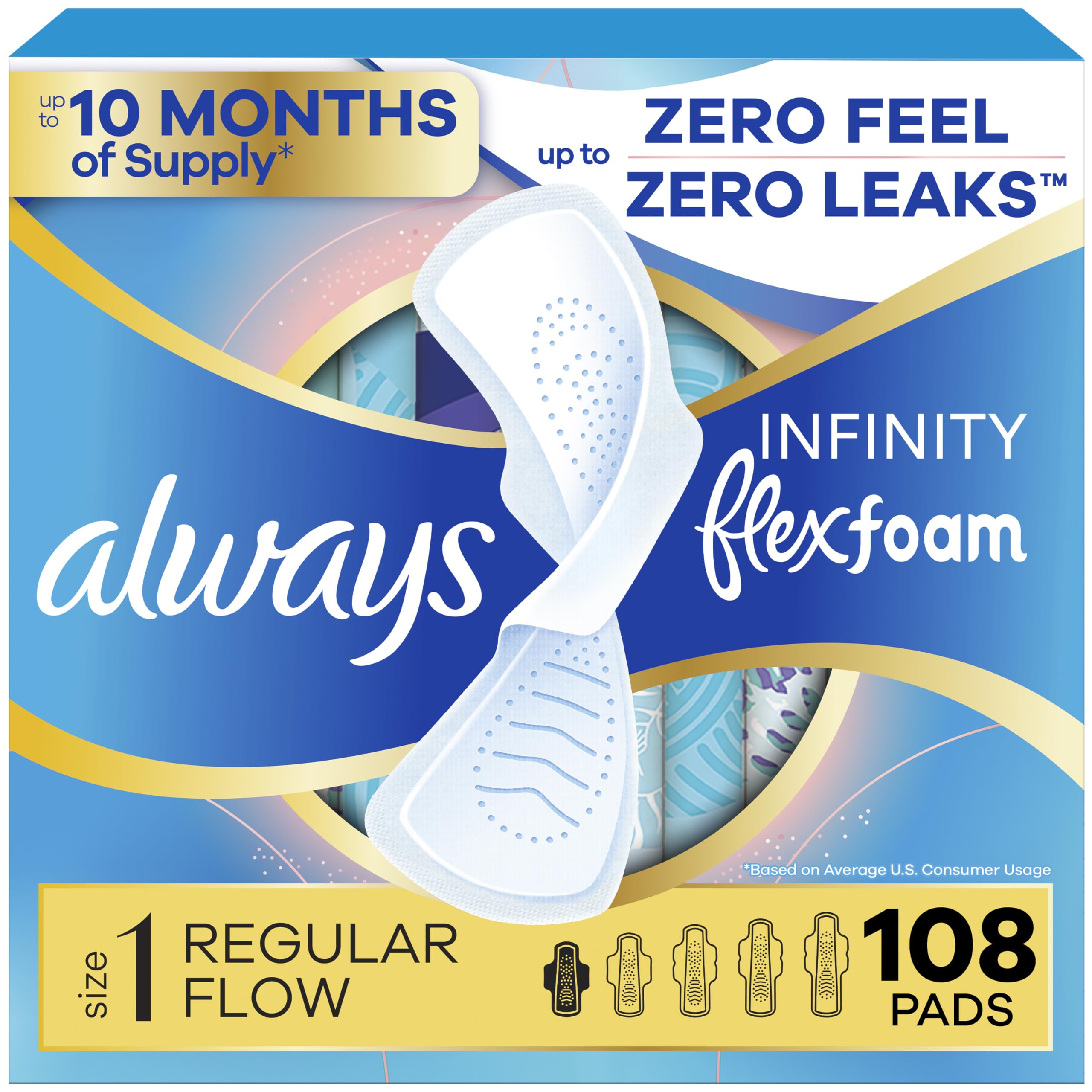 Always Infinity empaque frontal mostrando 108 unidades y beneficio de protección discreta