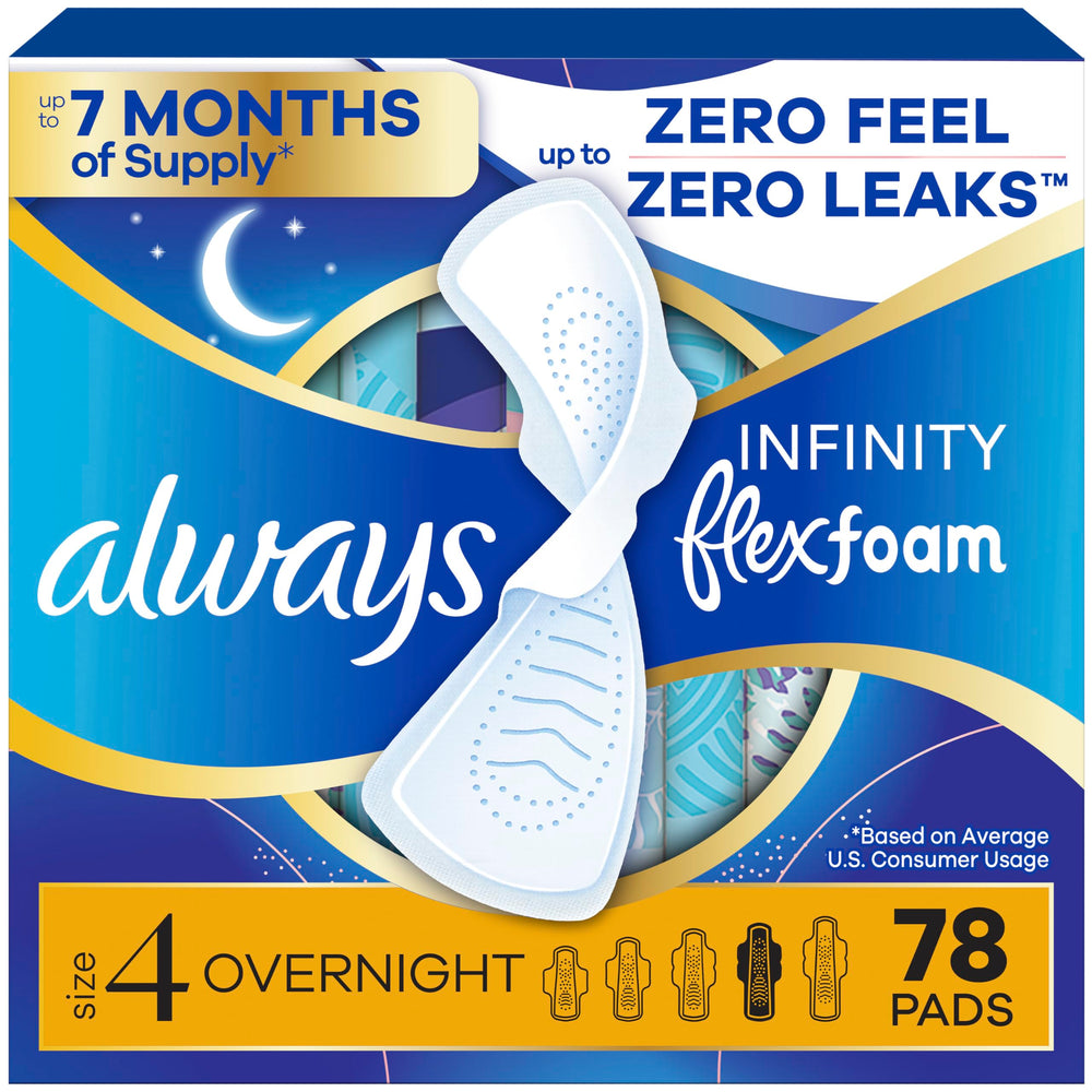 Always Infinity front packaging showing 78 count and benefits
