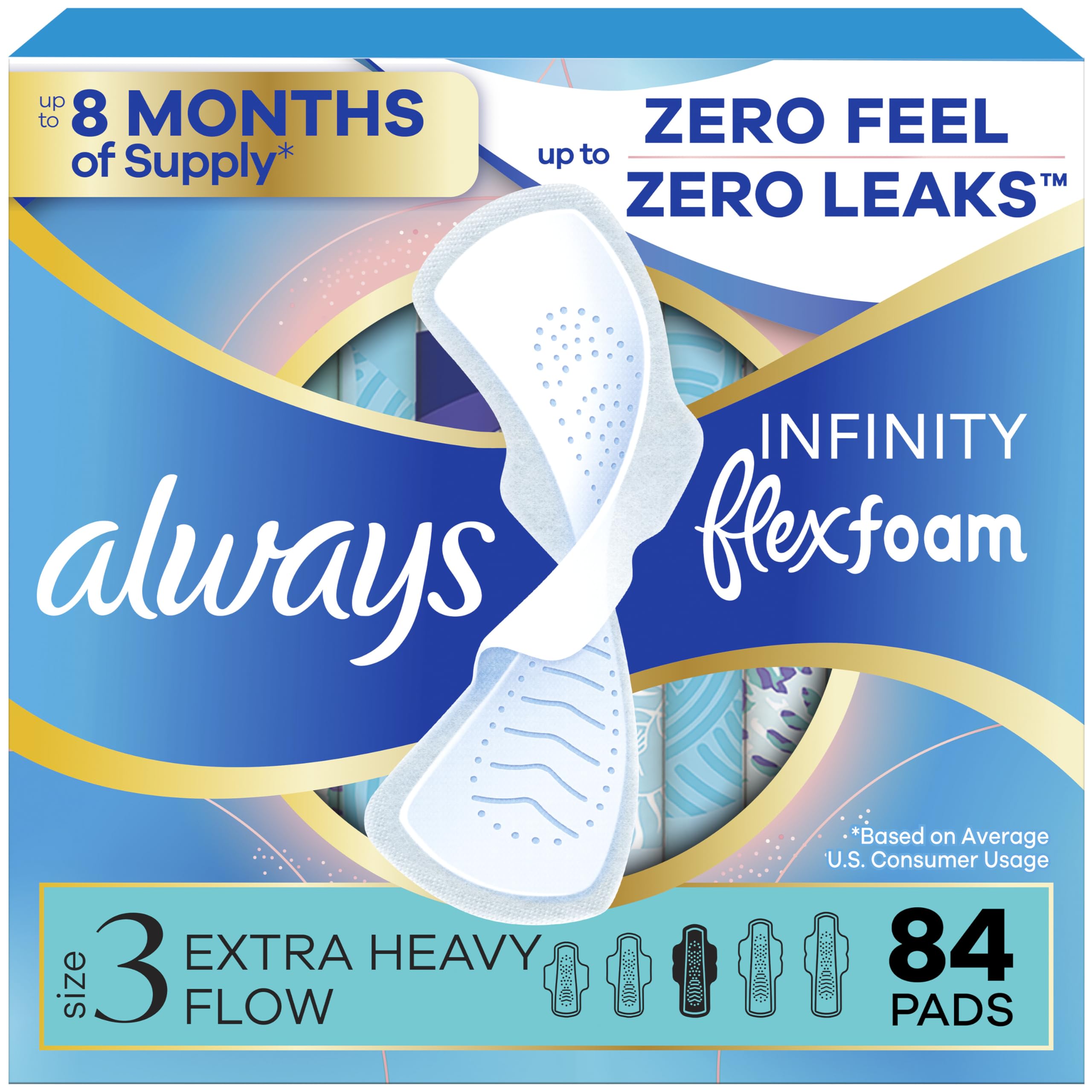 Always Infinity front packaging showing product count and benefits