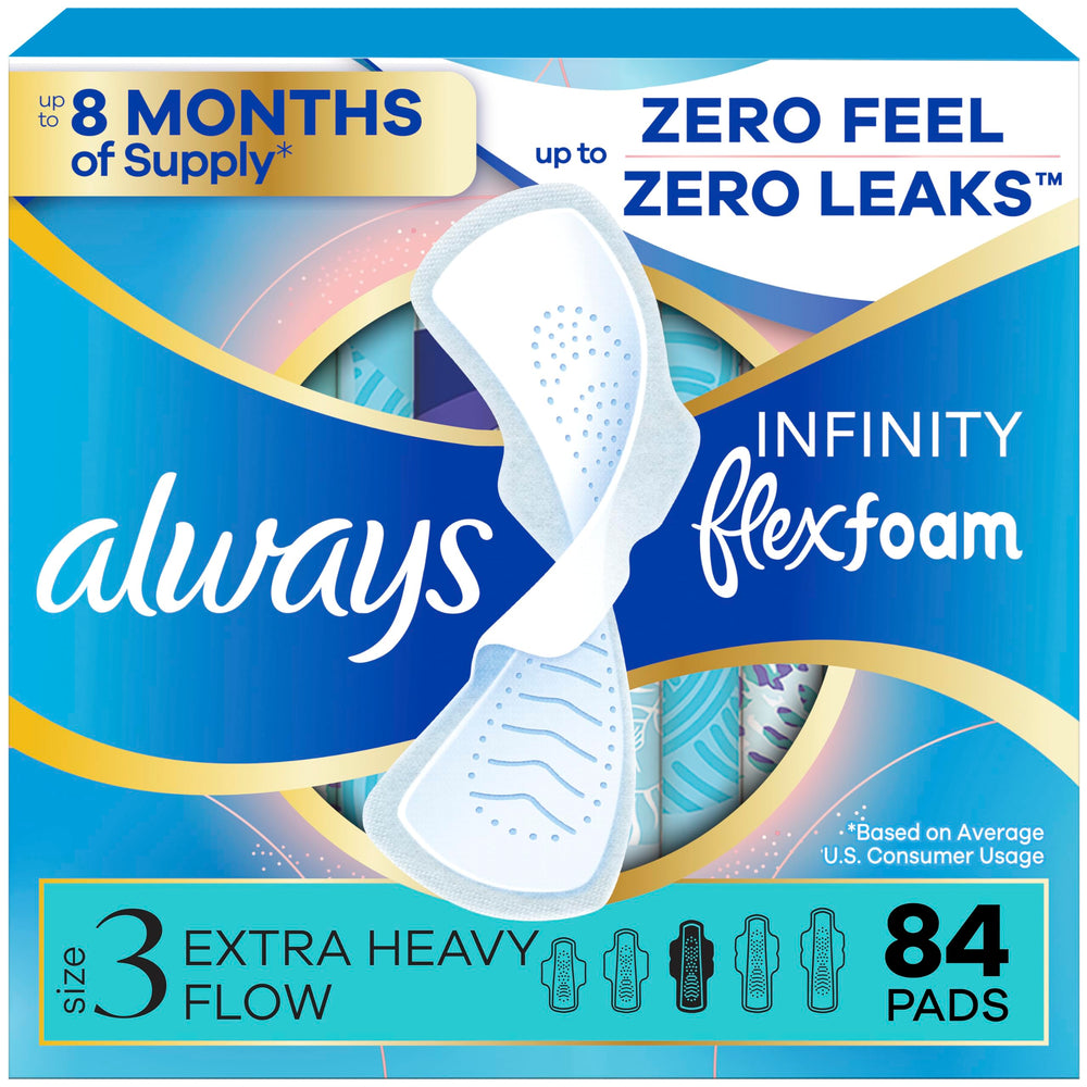 Always Infinity front packaging showing product count and benefits