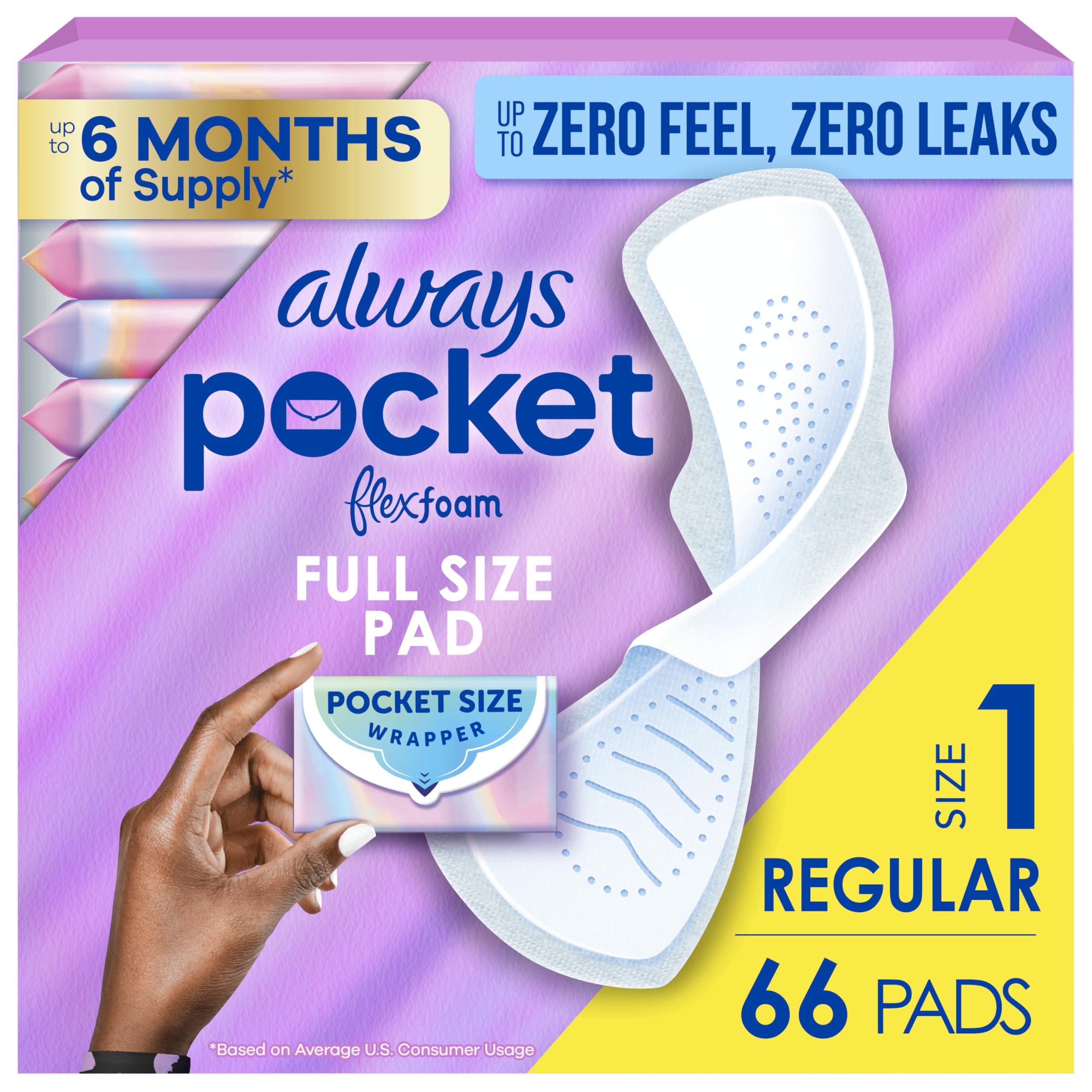 Always pocket front packaging showing compact pack and count benefit