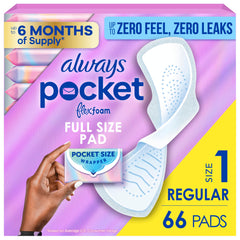 Always pocket front packaging showing compact pack and count benefit