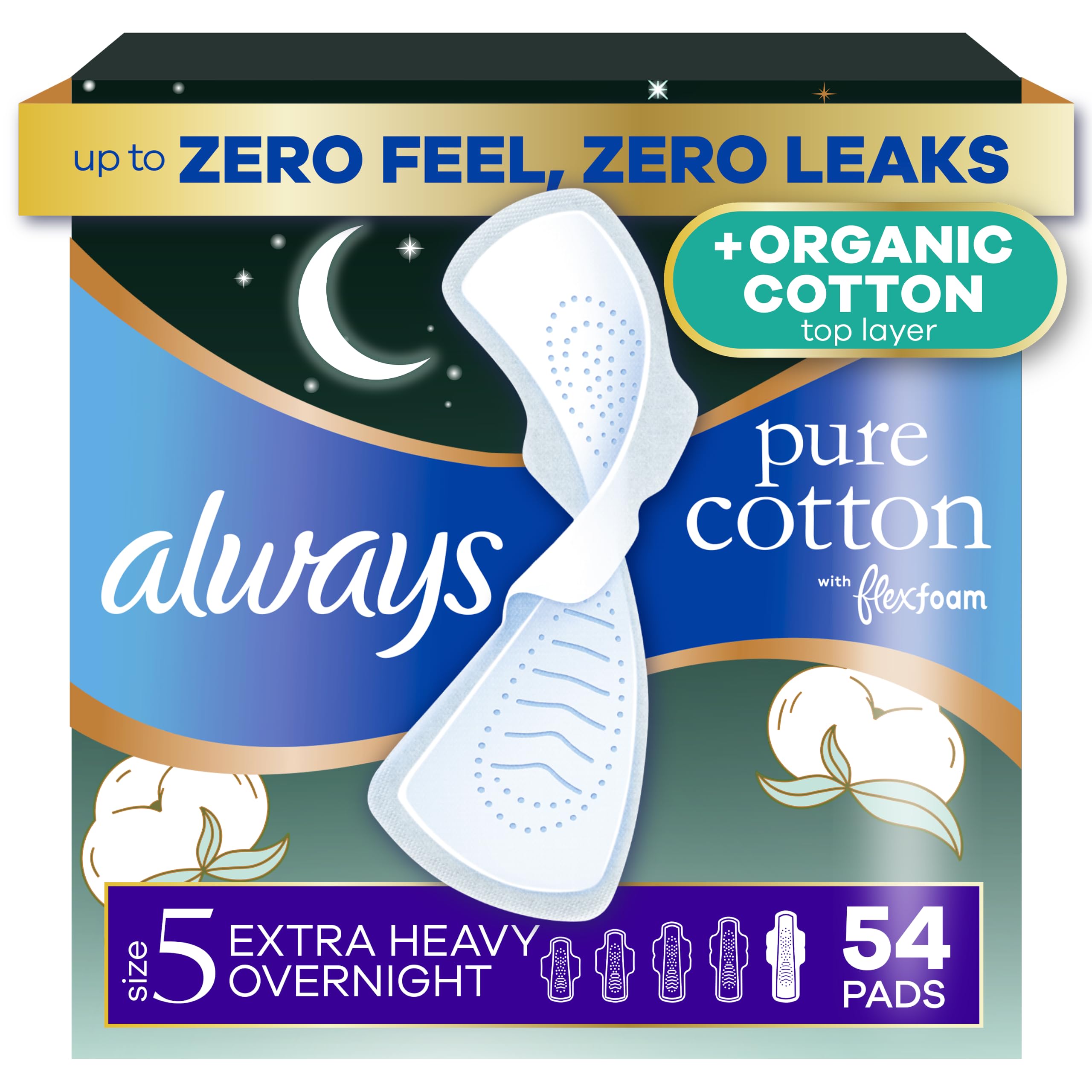 Always Pure Cotton vista frontal del empaque con beneficio de protección