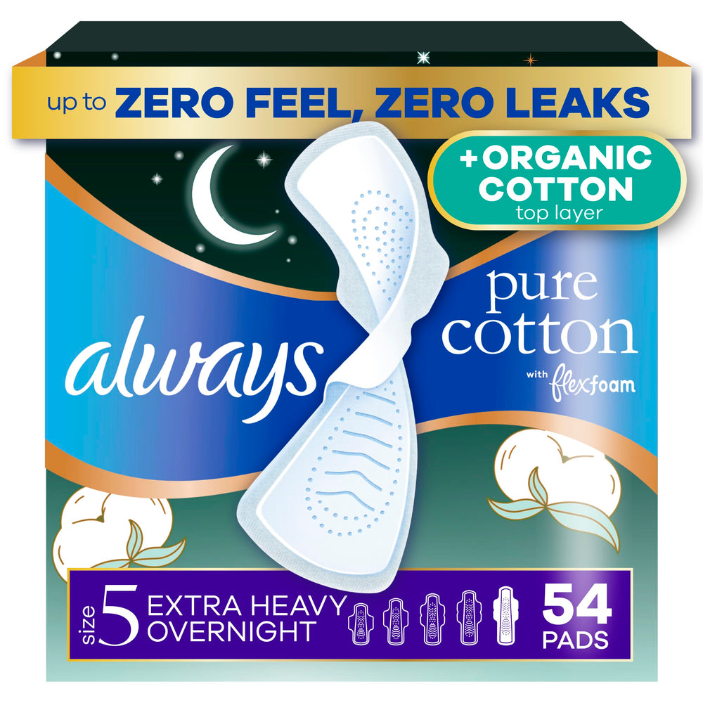Always Pure Cotton vista frontal del empaque con beneficio de protección