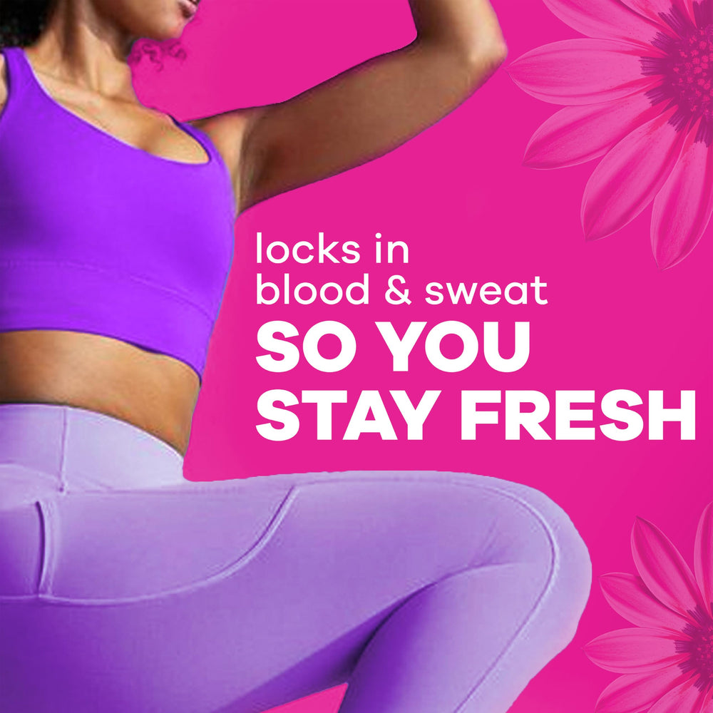 Mujer activa usando Always Radiant flexfoam mostrando libertad de movimiento