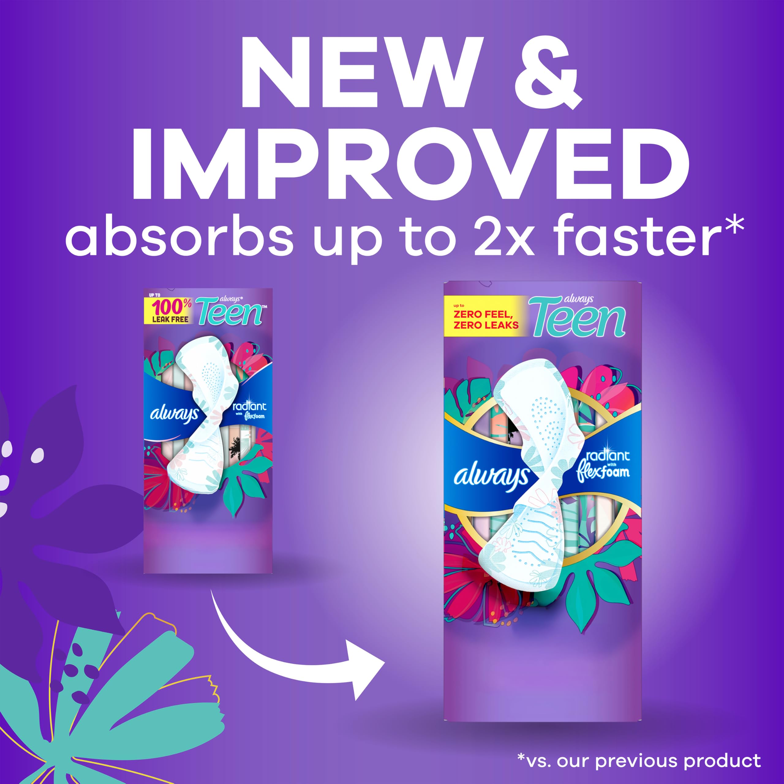 Always Radiant Teen primer plano de la espuma FlexFoam que ofrece sensación ultradelgada