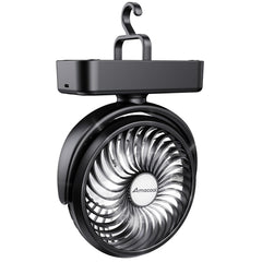 AMACOOL vista frontal del ventilador compacto con linterna y gancho