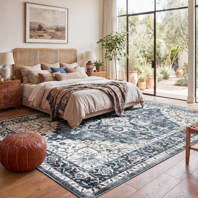AMADA HOMEFURNISHING rug in bedroom lifestyle setup showing cozy styling benefit