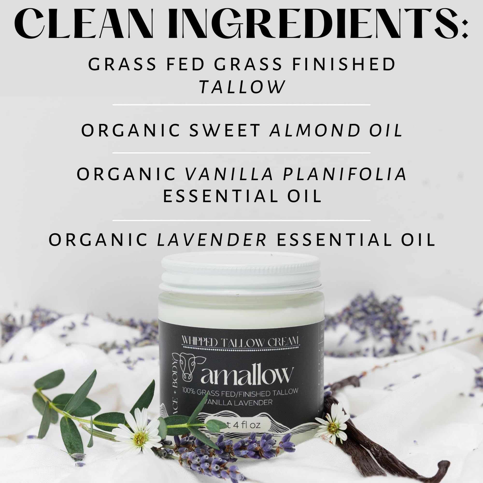 Amallow detalle de etiqueta con ingredientes naturales y pureza