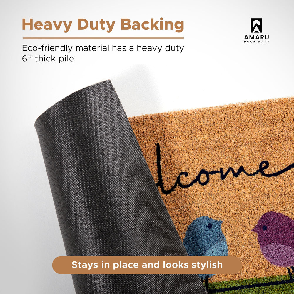 AMARU DOOR MATS detalle del estampado de aves que realza la decoración