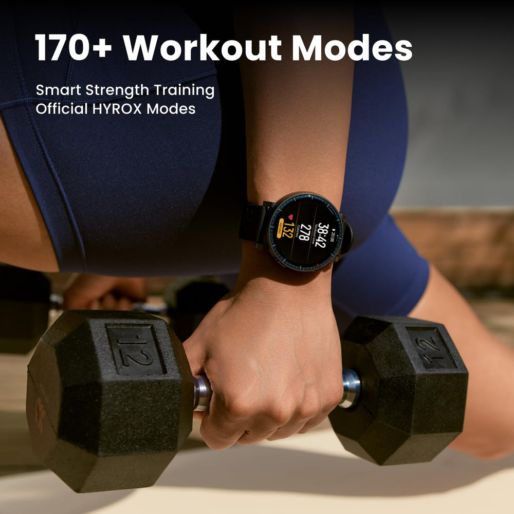 Amazfit Active Max maps and music screen showing offline storage benefit