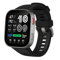 Amazfit front view showing large screen and slim aluminum case for clear metrics