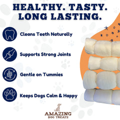 Amazing Dog Treats comparación de tamaño con una regla, guía visual para elegir mediano o grande