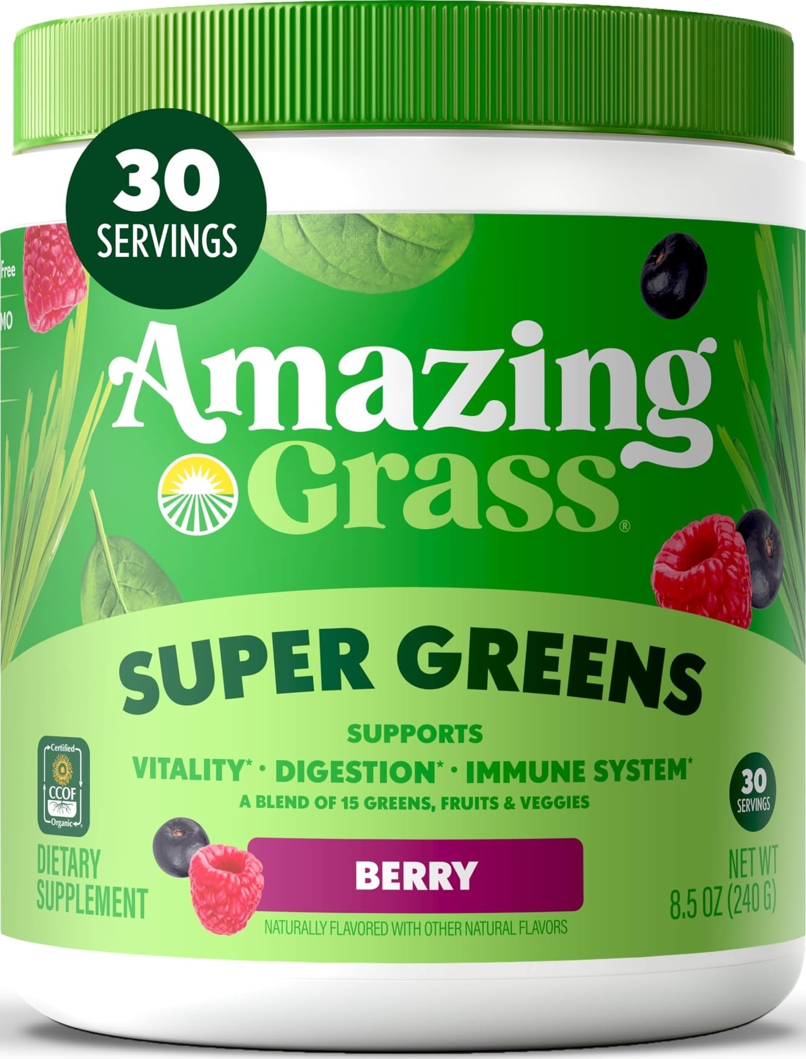 Amazing Grass envase frontal mostrando la marca y beneficio nutritivo