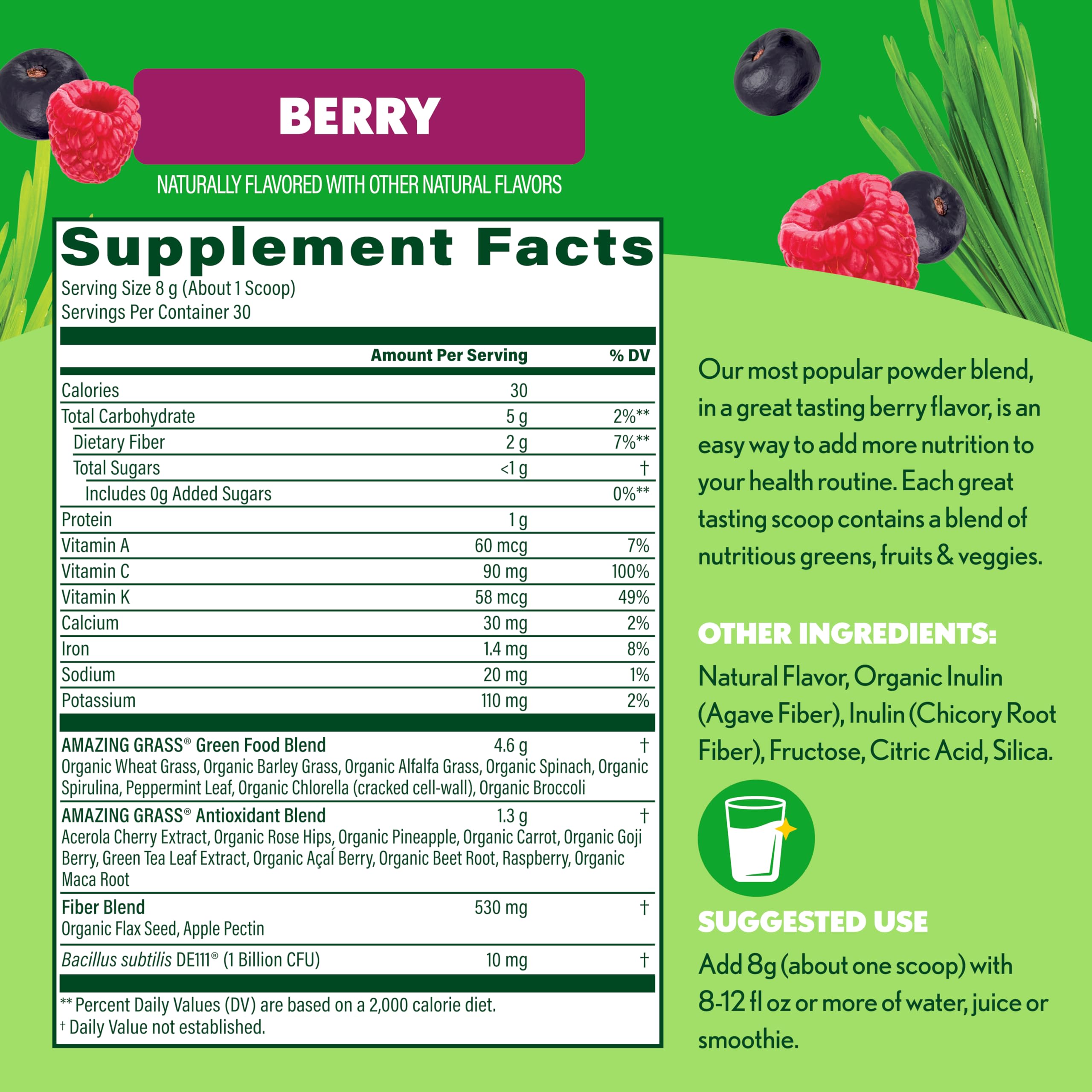 Textura del polvo Amazing Grass vista de cerca para comprobar la molienda fina