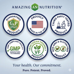 Amazing Nutrition etiqueta en detalle con información de pureza y GMP