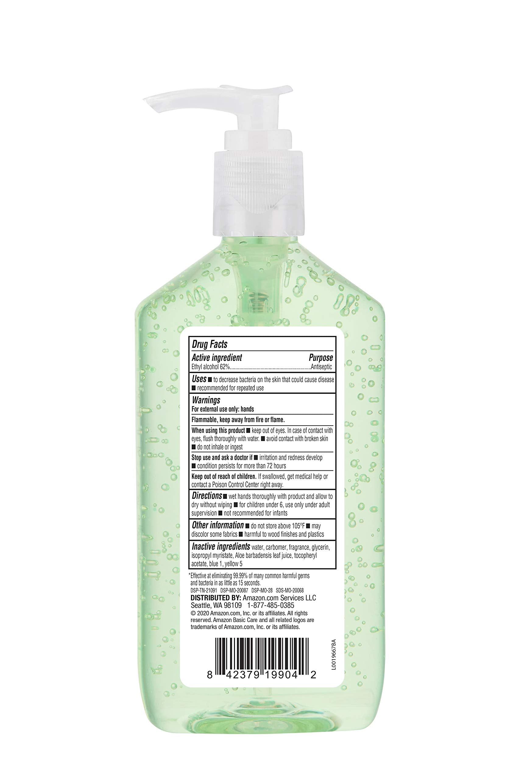 Amazon Basic Care botella junto al lavabo, uso rápido y manos hidratadas