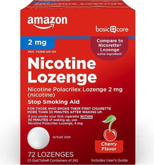 Amazon Basic Care lozenta 2 mg vista frontal, presentación clara y beneficios de control de antojos