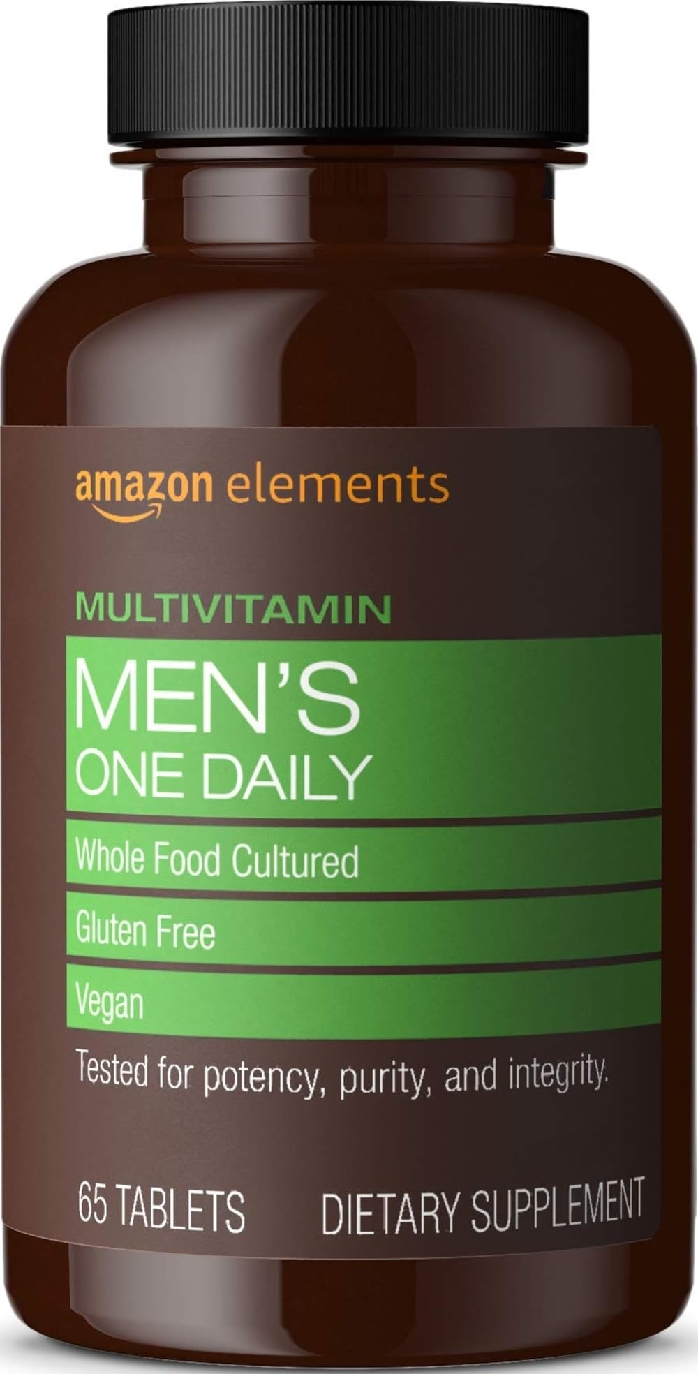 Amazon Basics front packaging displaying bottle and tablet for daily men's support
