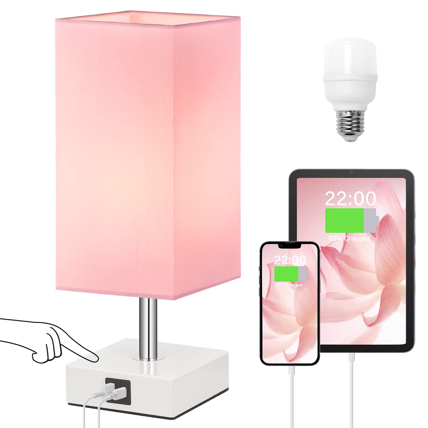 Ambimall lámpara rosa frontal mostrando diseño elegante y tamaño compacto