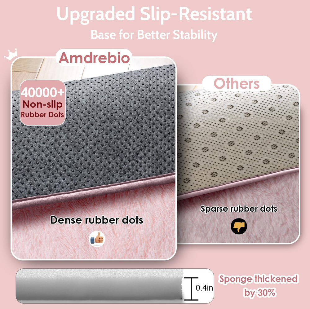 Amdrebio child sitting on rug shows comfortable play surface