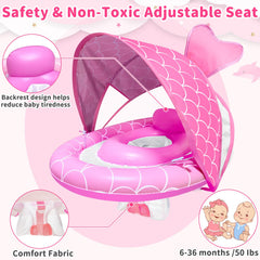 AMENON in use with baby in float and canopy up showing sun protection and supervised play