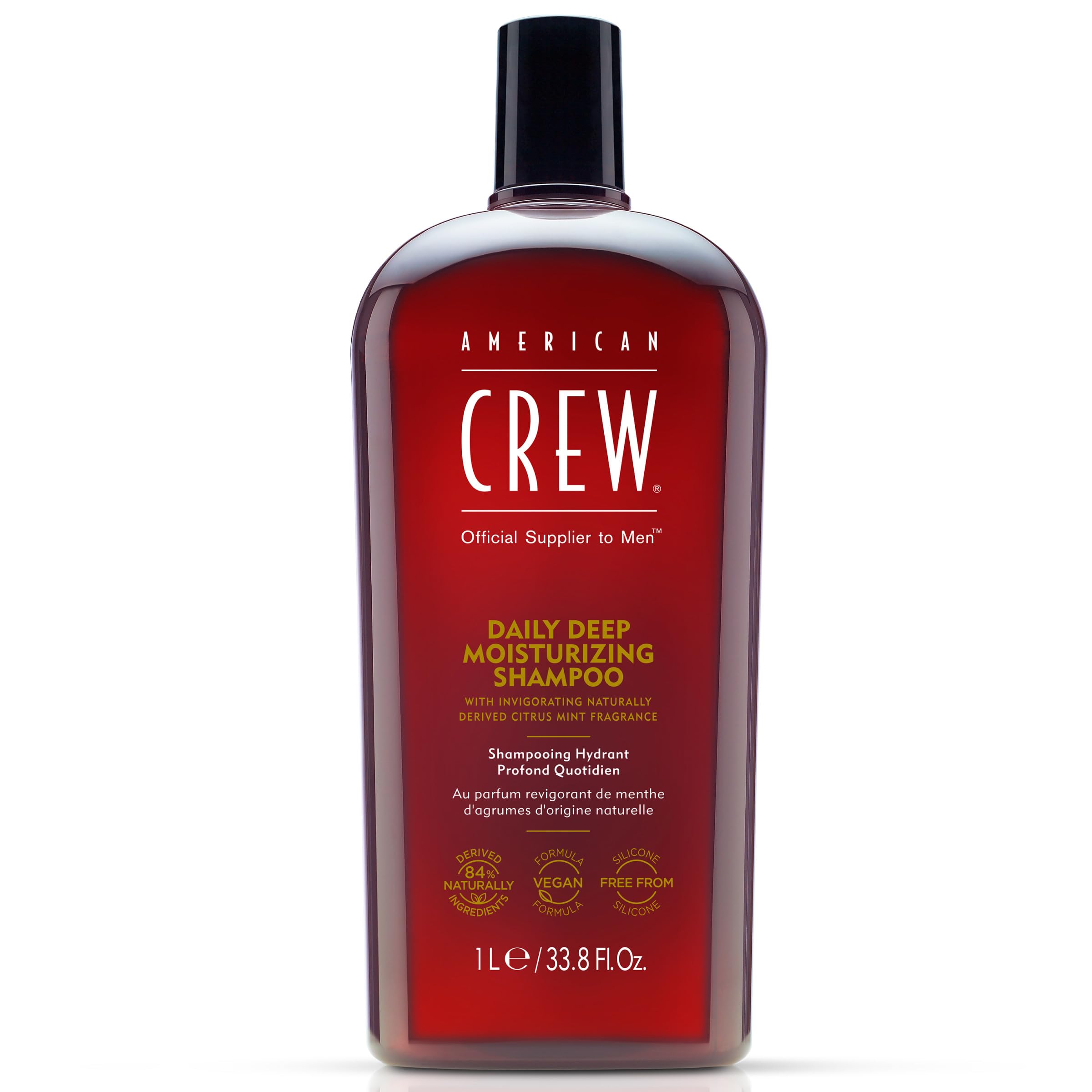 American Crew champú frontal mostrando el envase grande y práctico
