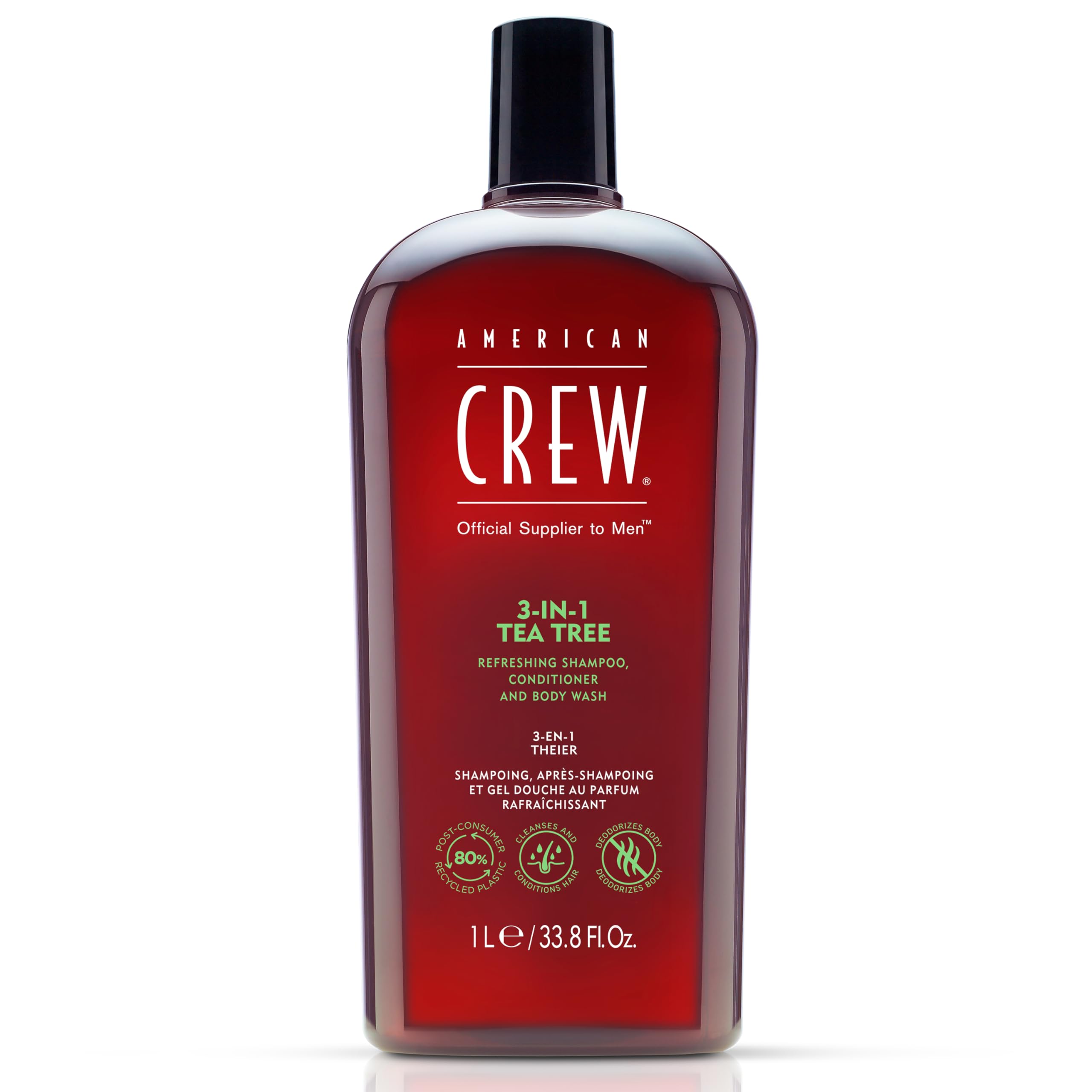 American Crew envase frontal 33.8 fl oz que muestra presentación y beneficio práctico