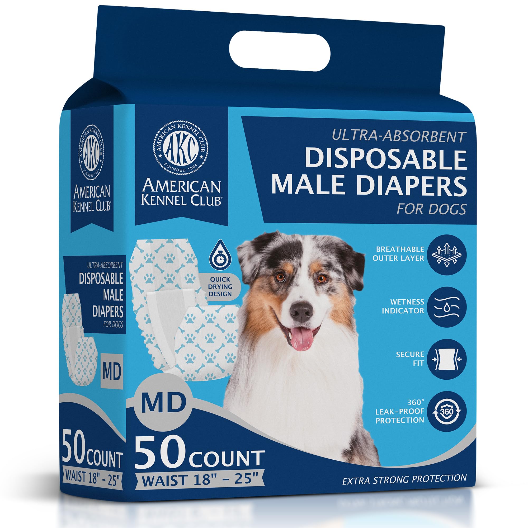 American Kennel Club paquete frontal mostrando cantidad y tallas para conveniencia