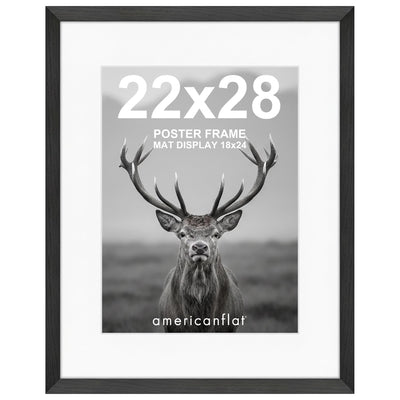Americanflat front view showing black frame and displayed poster, enhances room style