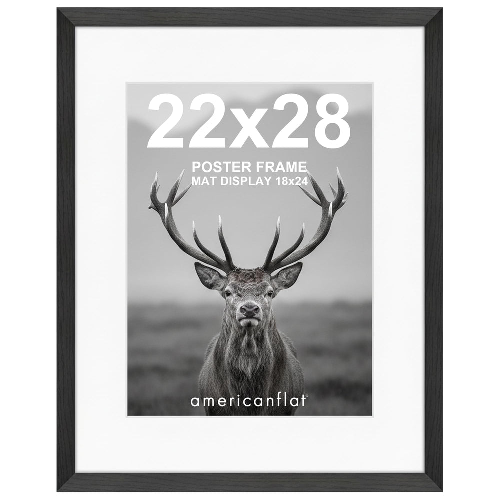 Americanflat front view showing black frame and displayed poster, enhances room style