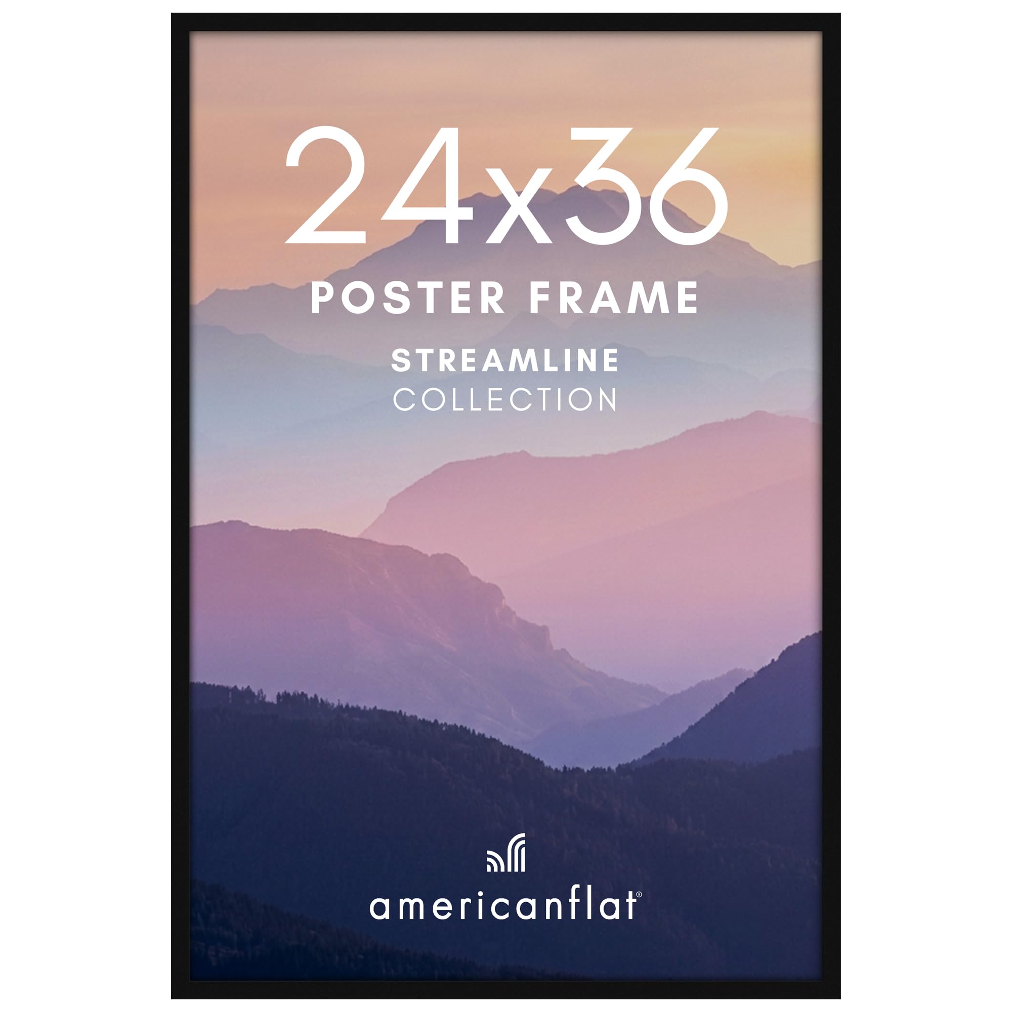 Americanflat front view of 24x36 black frame showing neat display benefit