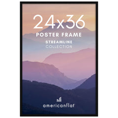 Americanflat front view of 24x36 black frame showing neat display benefit