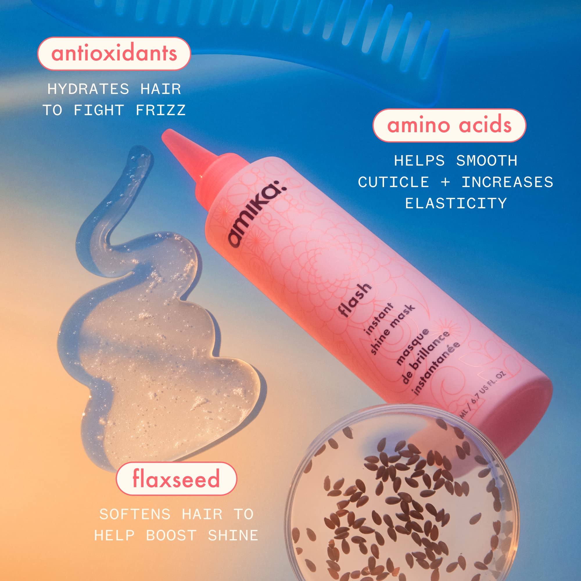 amika flash instant shine mask being applied to damp hair for fast smoothing