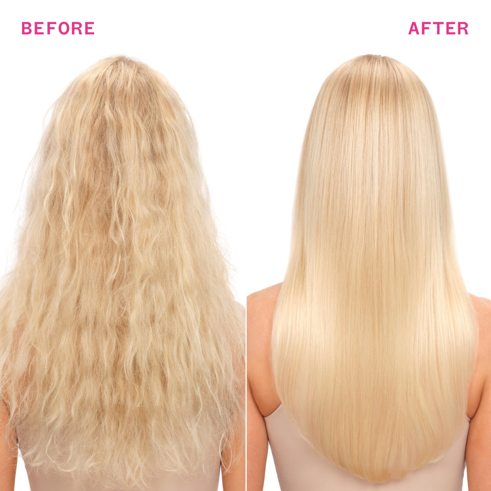 amika acondicionador forget frizz antes y después muestra reducción de frizz